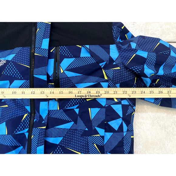 Wantdo Ski Jacket Mens Medium Hooded 3 in 1 Retro AOP Blue Pattern Puffer Lined - Picture 7 of 10